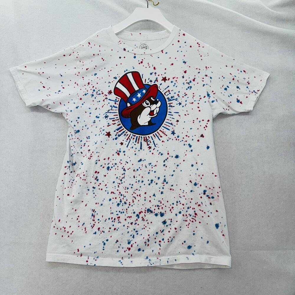 Buc-ee’s 4th of July Peace Love Buc-ee’s T Shirt Tie Dye Red White Blue Medium